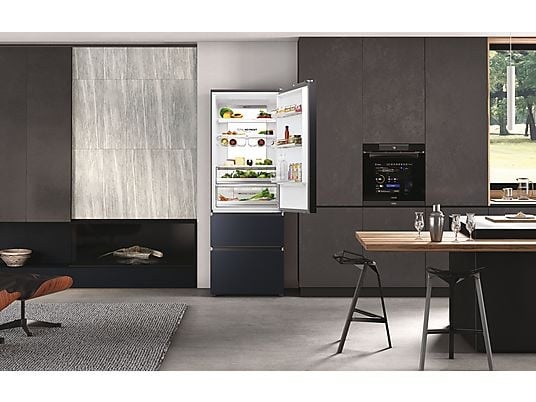 Haier HTW7720ENMB fekete, francia ajtós, alulfagyasztós, Hűtő:343L, Fagyasztó:140L, No frost hűtőszekrény