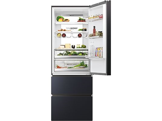 Haier HTW7720ENMB fekete, francia ajtós, alulfagyasztós, Hűtő:343L, Fagyasztó:140L, No frost hűtőszekrény