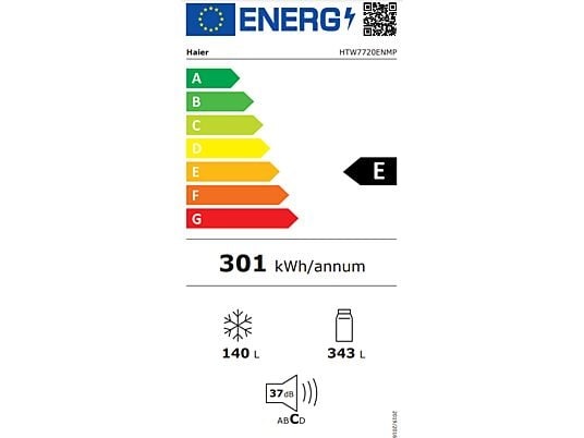 Haier HTW7720ENMP szürke, alulfagyasztós, Hűtő:343L, Fagyasztó:140L, No frost hűtőszekrény
