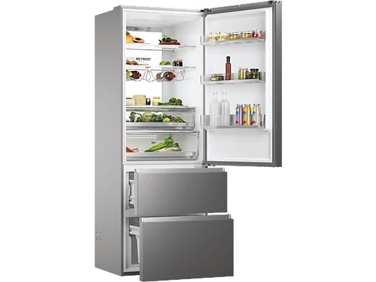 Haier HTW7720ENMP szürke, alulfagyasztós, Hűtő:343L, Fagyasztó:140L, No frost hűtőszekrény