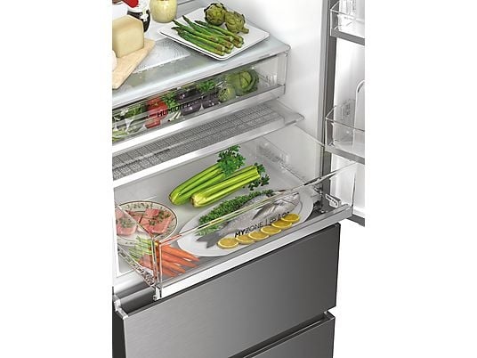Haier HTW7720ENMP szürke, alulfagyasztós, Hűtő:343L, Fagyasztó:140L, No frost hűtőszekrény