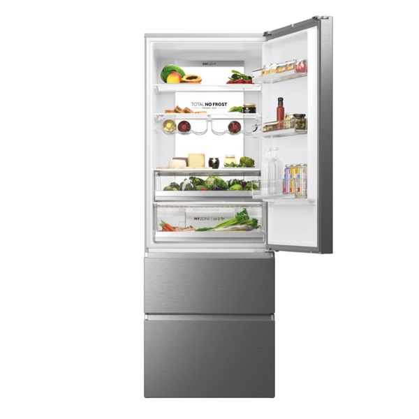 Haier HTW7720ENMP szürke, alulfagyasztós, Hűtő:343L, Fagyasztó:140L, No frost hűtőszekrény