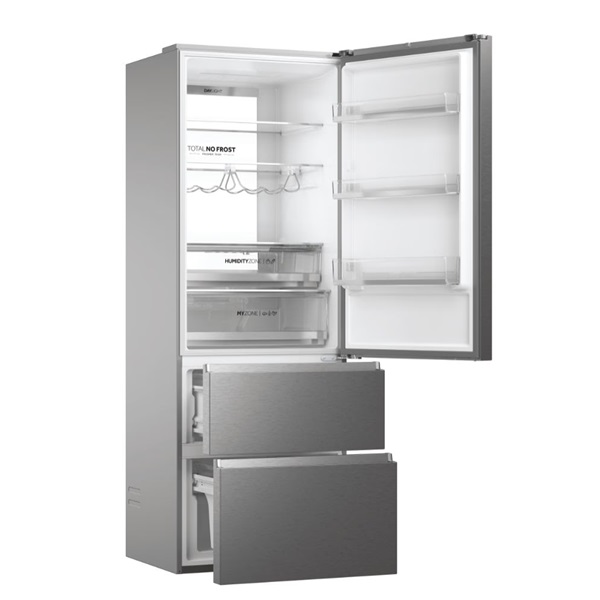 Haier HTW7720ENMP szürke, alulfagyasztós, Hűtő:343L, Fagyasztó:140L, No frost hűtőszekrény