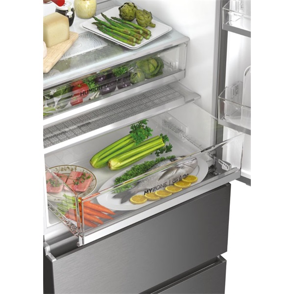Haier HTW7720ENMP szürke, alulfagyasztós, Hűtő:343L, Fagyasztó:140L, No frost hűtőszekrény