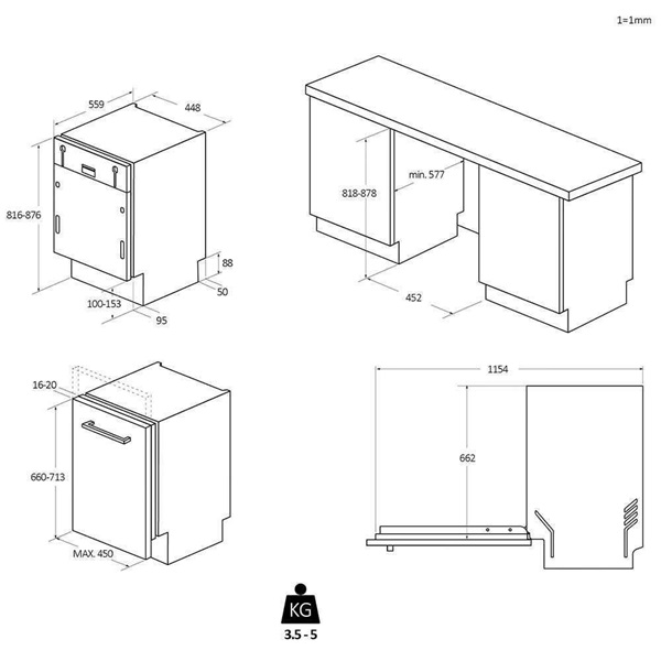 Haier XI1C3TB2FB beépíthető keskeny 11 terítékes mosogatógép