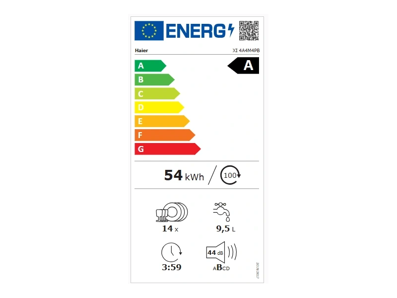 Haier XI 4A4M4PB programok száma:10, 14 terítékes, beépíthető mosogatógép