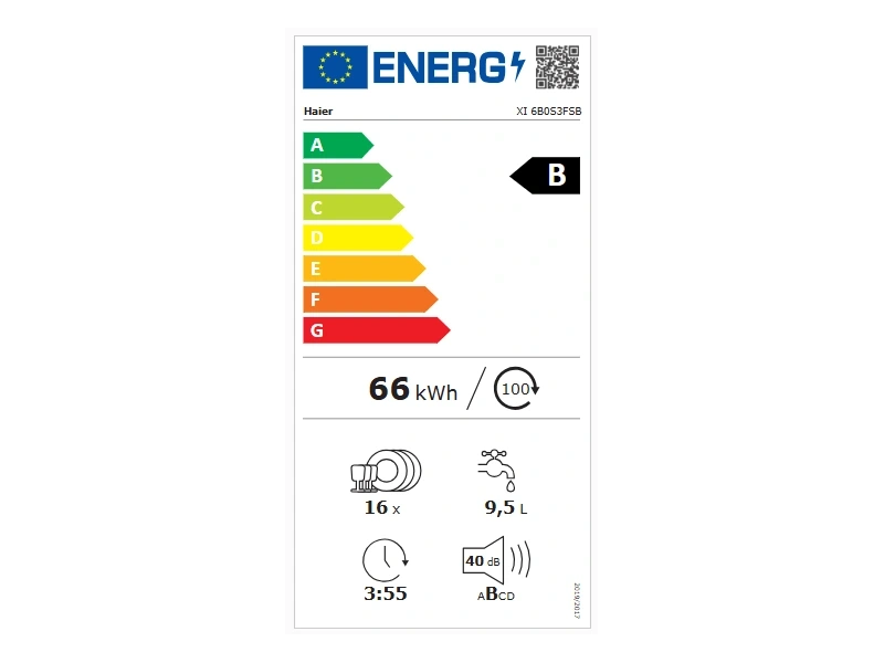 Haier XI 6B0S3FSB programok száma:10, 16 terítékes, beépíthető mosogatógép