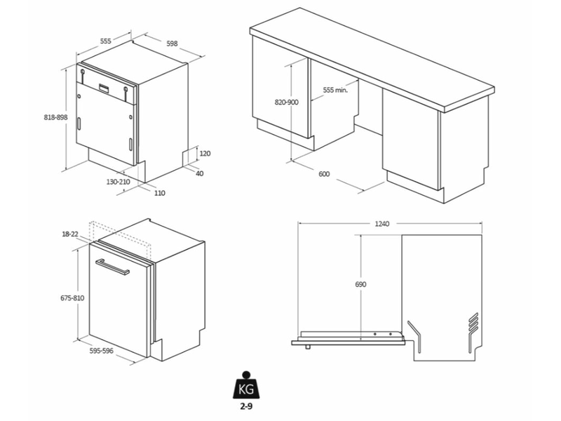 Haier XS 4A4M4PB fekete, programok száma: 10, beépíthető, 14 terítékes mosogatógép 