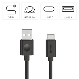 Hama 00086447 1,2m USB-A - USB-C fekete adatkábel