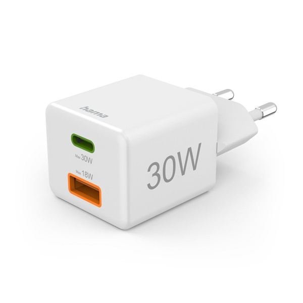 Hama 00201992 MINI 30W PD QC USB/USB-C fehér hálózati töltő