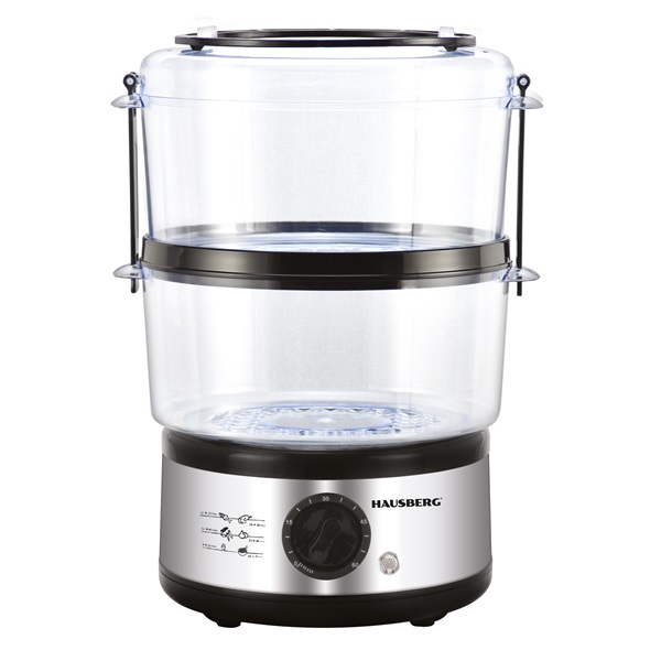 Hausberg HB-1350 400W rozsdamentes acélházas, 2 szintes 4,8L, gőzölési funkcióval, rizsfőzővel, ételfőző gép