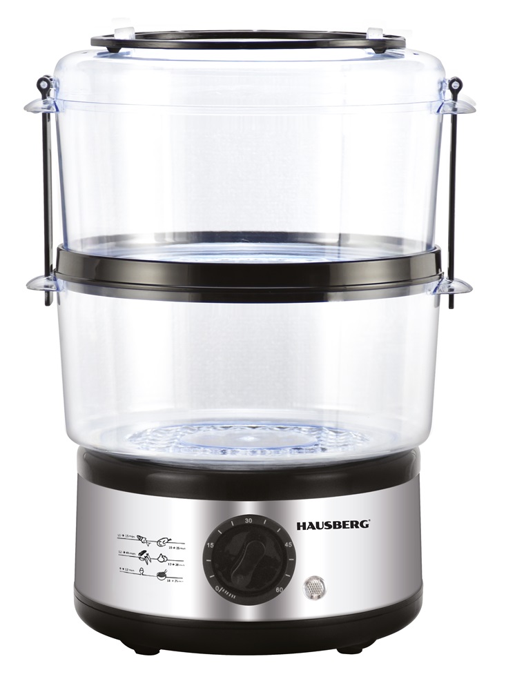 Hausberg HB-1350 400W rozsdamentes acélházas, 2 szintes 4,8L, gőzölési funkcióval, rizsfőzővel, ételfőző gép