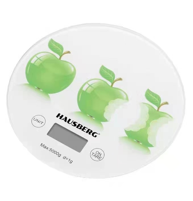 Hausberg HB-6010NG+DS üveg konyhai mérleg, kerek, fehér, alma mintával