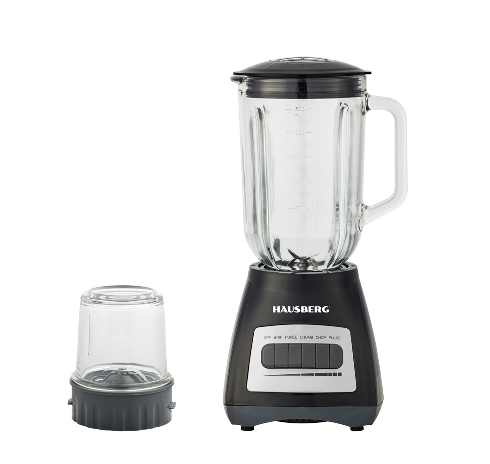Hausberg HB-7772NG 500W fekete, 1,5L üvegkancsóval, réz motorral turmixgép szett