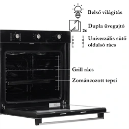 Hausberg HB-8053NG fekete, beépíthető, sütőtér:71L, grill, légkeveréses sütő