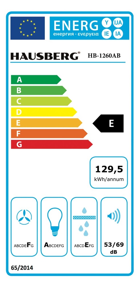 Hausberg HB-1260AB acél, beépíthető méret:60 cm, zajszint:56 dB, páraelszívó