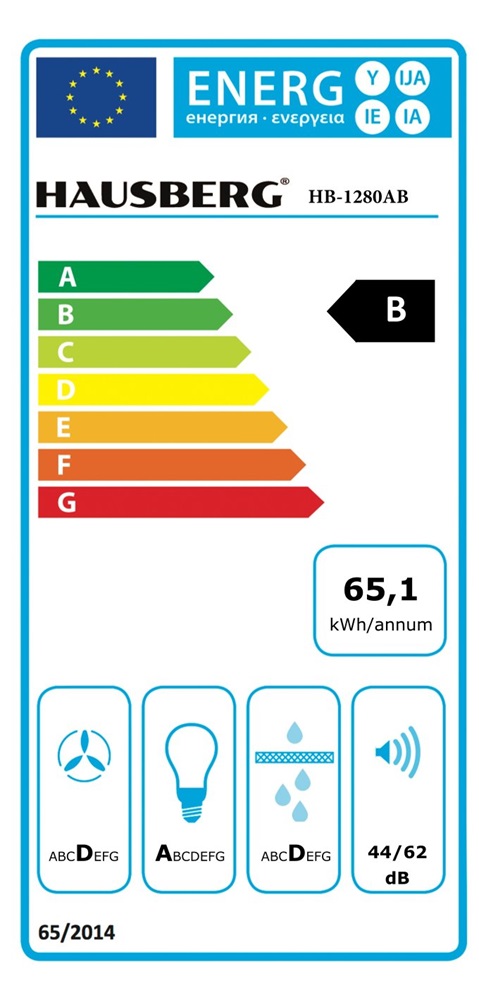 Hausberg HB-1280AB beépíthető méret:60 cm, zajszint:65 dB, páraelszívó