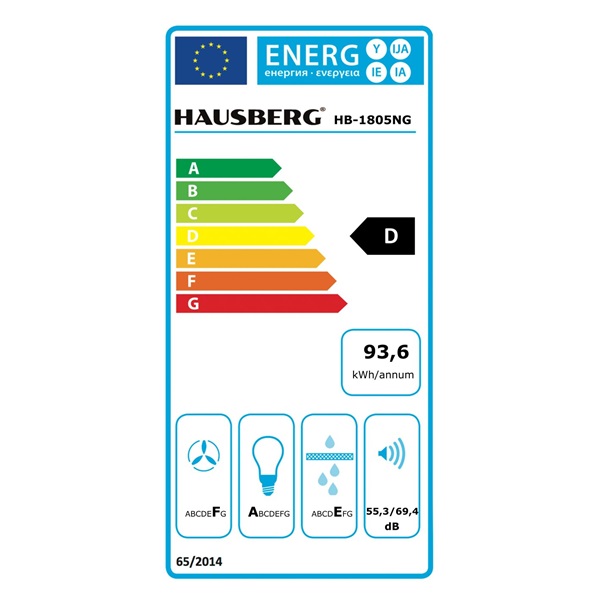 Hausberg HB-1805NG fekete, szabadonálló, döntött, méret:60 cm, zajszint:56 dB, páraelszívó