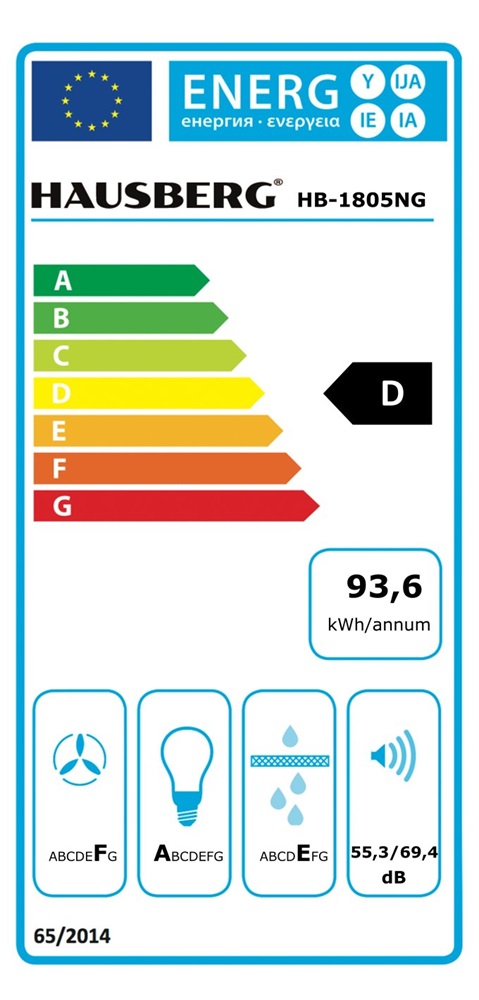 Hausberg HB-1805NG fekete, szabadonálló, döntött, méret:60 cm, zajszint:56 dB, páraelszívó