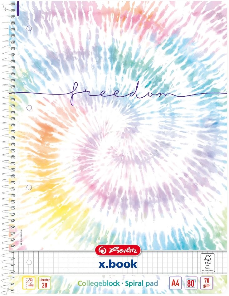 Herlitz Batik Freedom A4 80lapos perforált kockás spirálfüzet