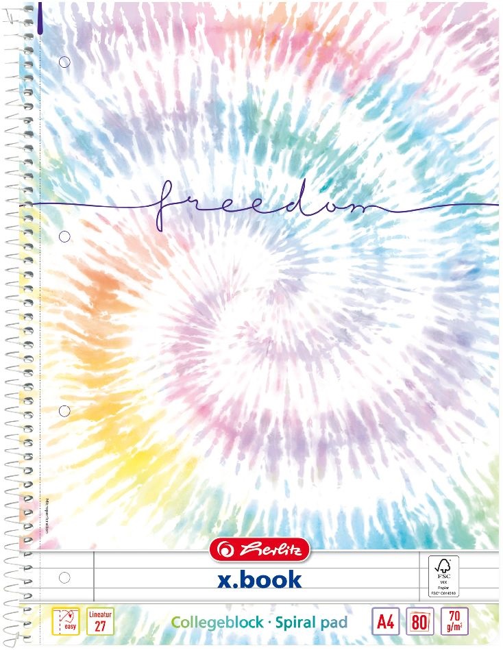 Herlitz Batik Freedom A4 80lapos perforált vonalas spirálfüzet