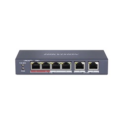 Hikvision DS-3E0106P-E/M 6 portos PoE switch (30 W), 4 PoE+ / 2 uplink port, nem menedzselhető