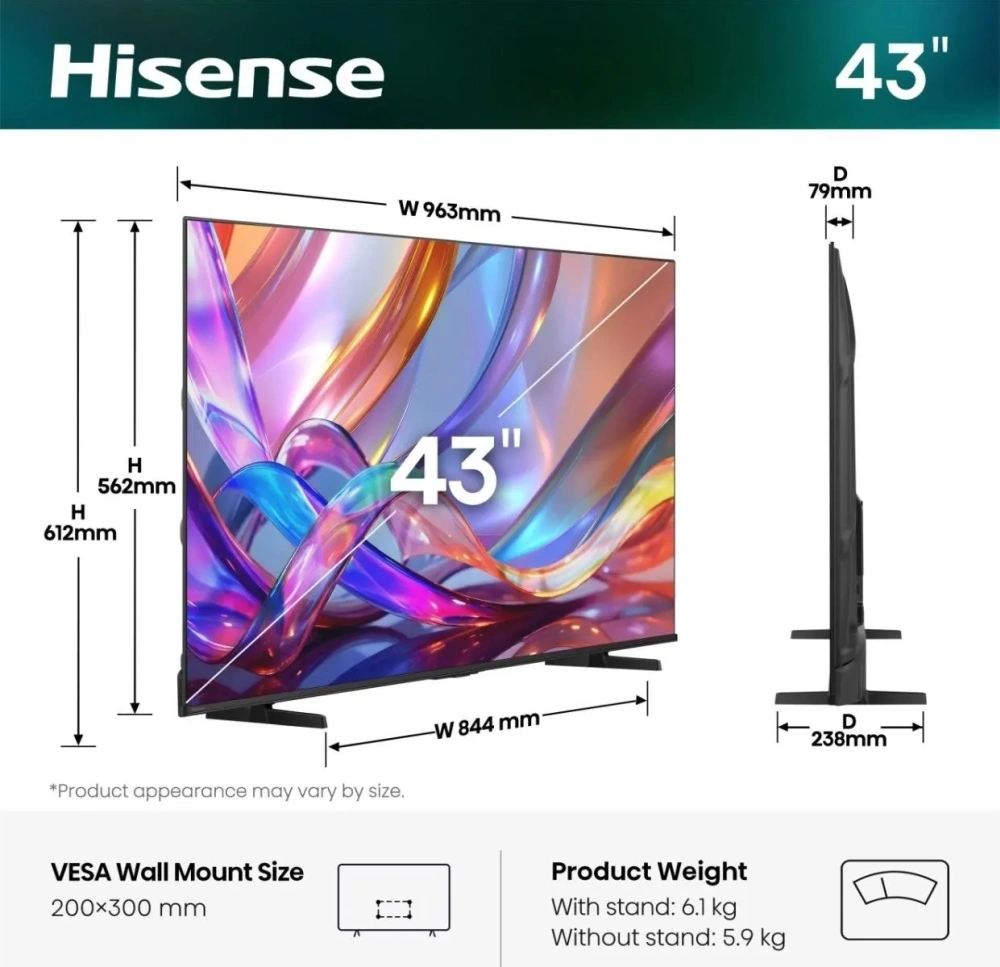 Hisense 43" 43E7S 4K UHD Smart QLED TV