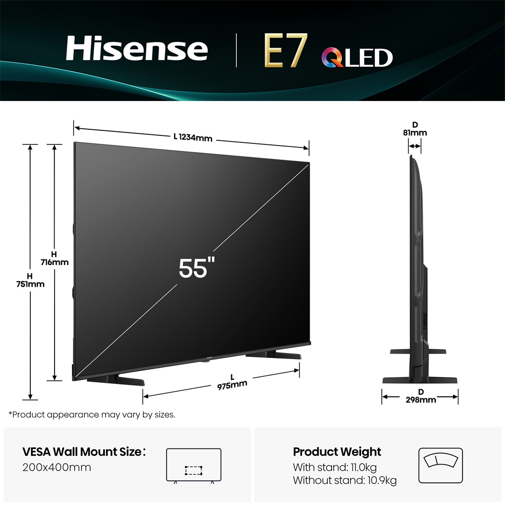 Hisense 55" 55E7Q 4K UHD Smart QLED TV (Újracsomagolt)