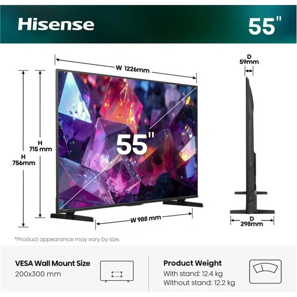 Hisense 55" 55E7S PRO 4K UHD Smart QLED TV