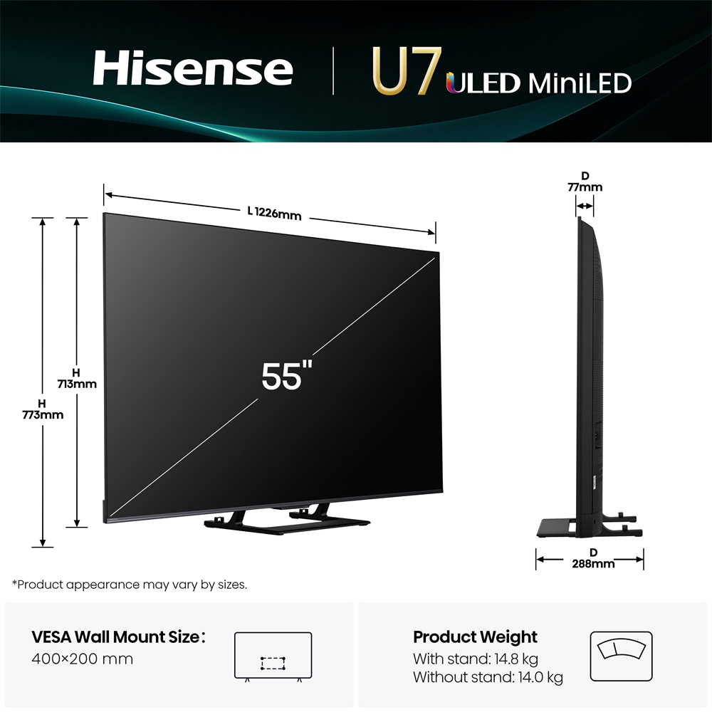 Hisense 55" 55U7Q 4K UHD Smart MiniLED ULED TV (Újracsomagolt)