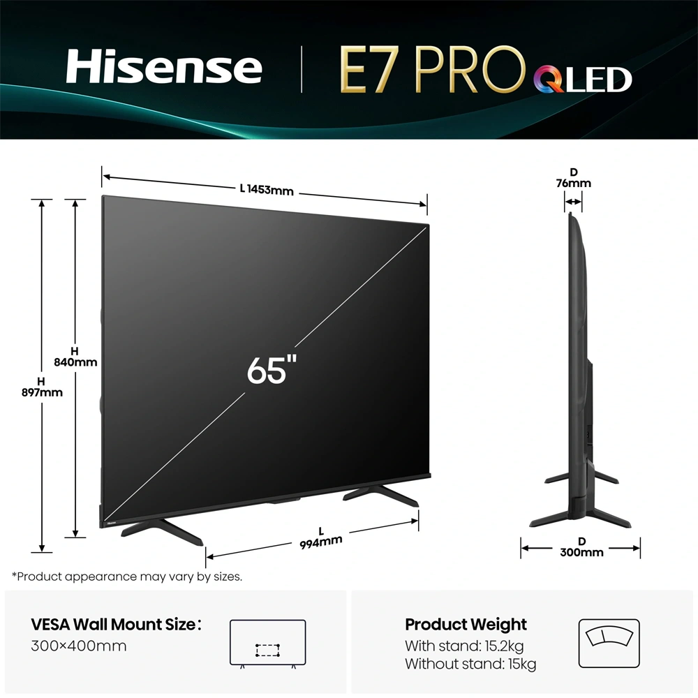 Hisense 65" 65E7QPRO 4K UHD Smart Gamer QLED TV (Újracsomagolt)