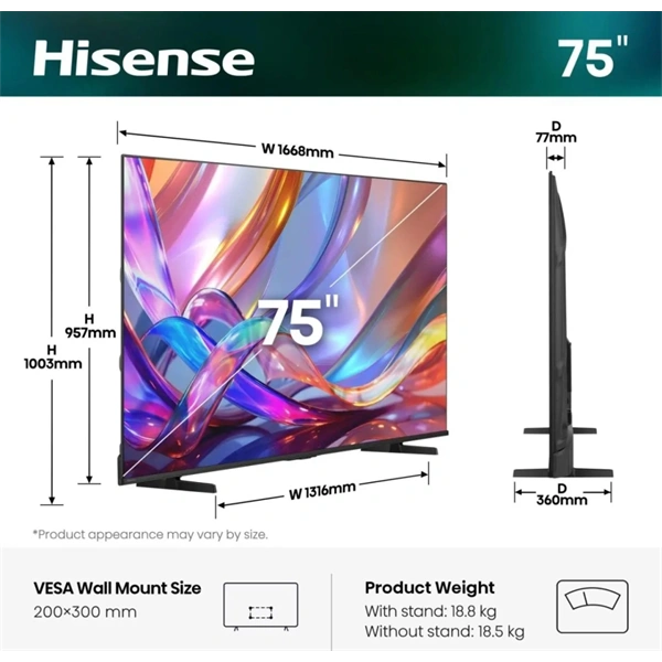 Hisense 75" 75E7S 4K UHD Smart QLED TV