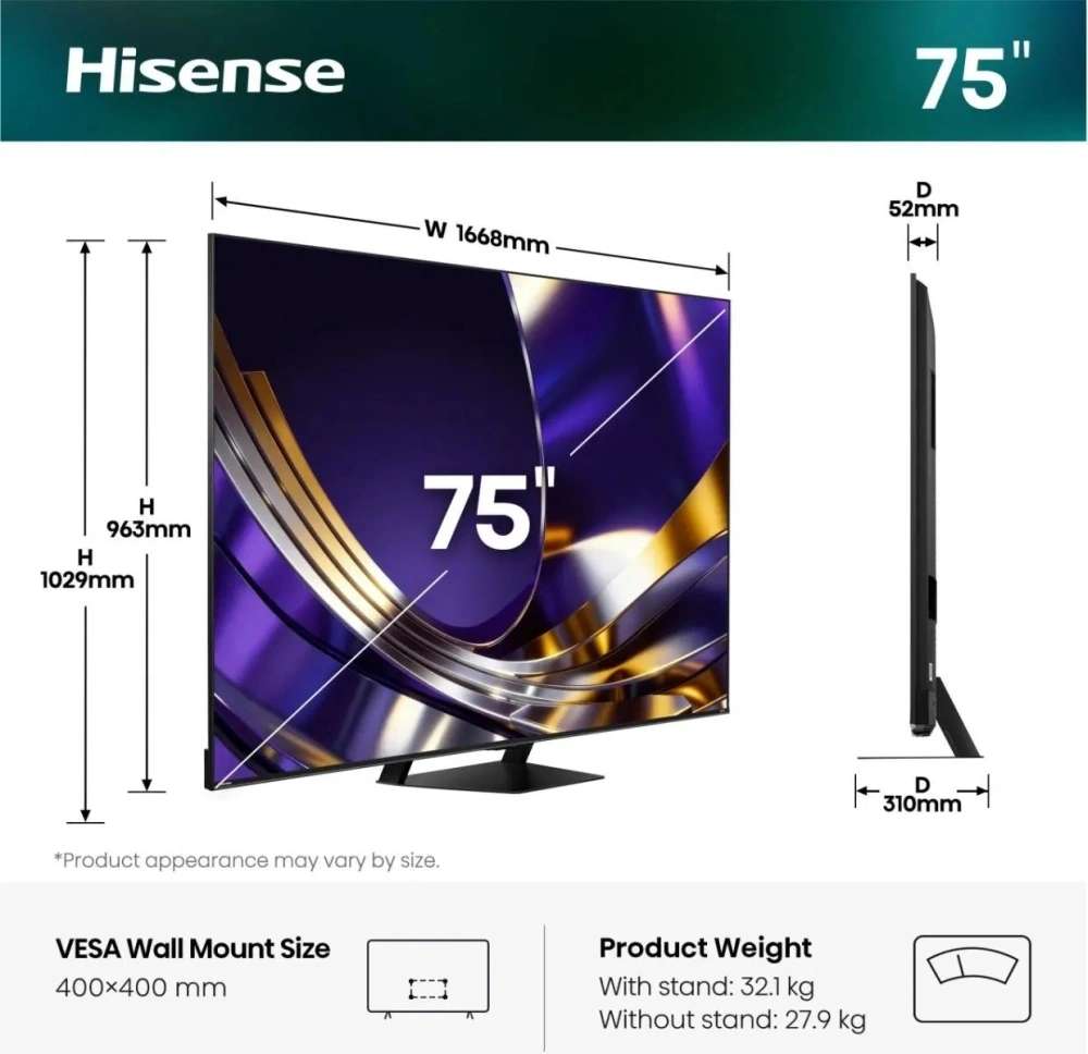Hisense 75" 75U7S PRO 4K UHD Smart MiniLED TV