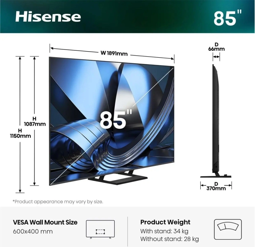 Hisense 85" 85U7SE 4k UHD Smart MiniLED TV