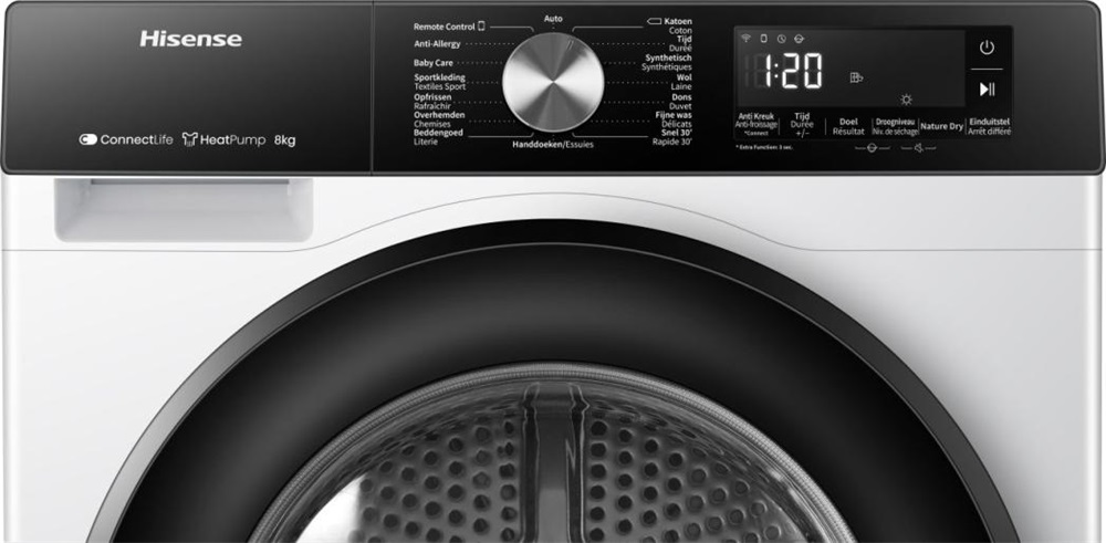 Hisense DH3S802BW2 fehér, 8 kg, hőszivattyús, szárítógép