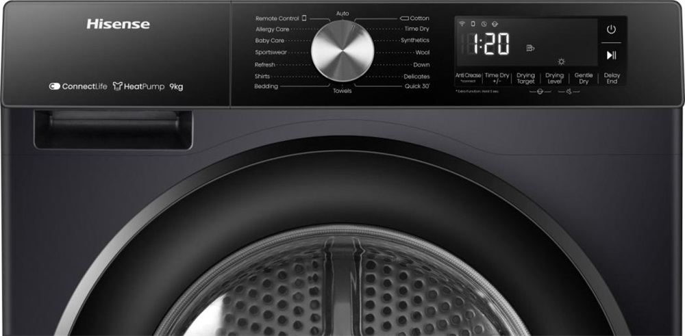 Hisense DH3S902BB3 fekete, 9 kg, hőszivattyús, szárítógép