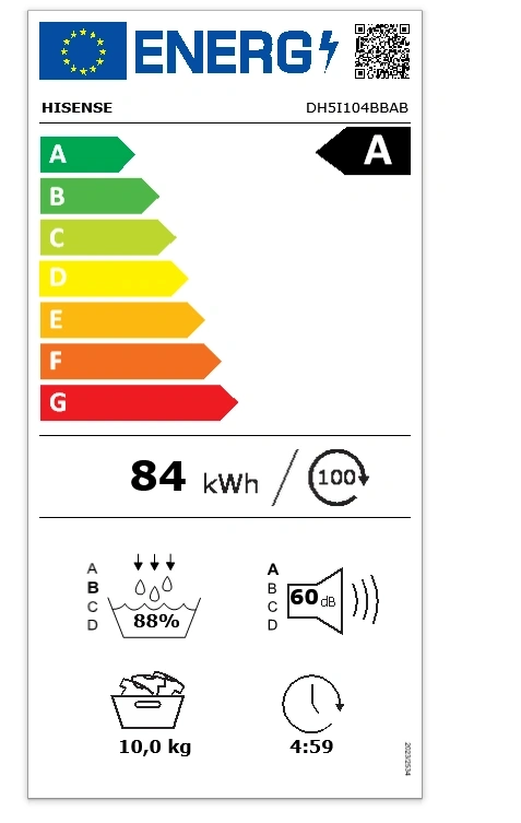 Hisense DH5i104BBAB fekete, 10kg, hőszivattyús, szárítógép