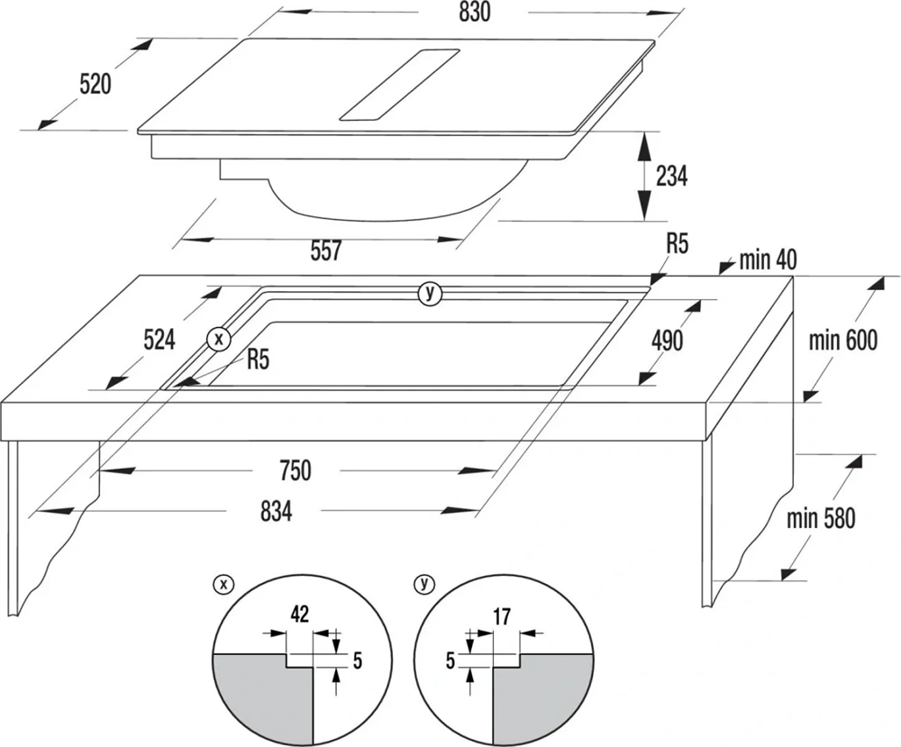 Hisense HEH8443BSCWF1 fekete, beépíthető, indukciós, 4 főzőzóna, elszívóval, főzőlap