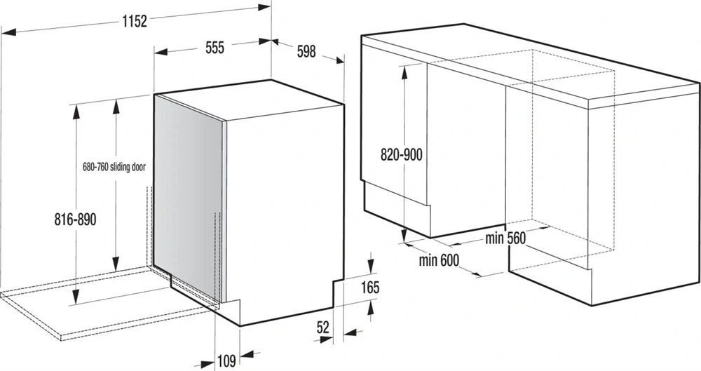 Hisense HV673A65 teljesen beépíthető, 60 cm, 16 terítékes, mosogatógép
