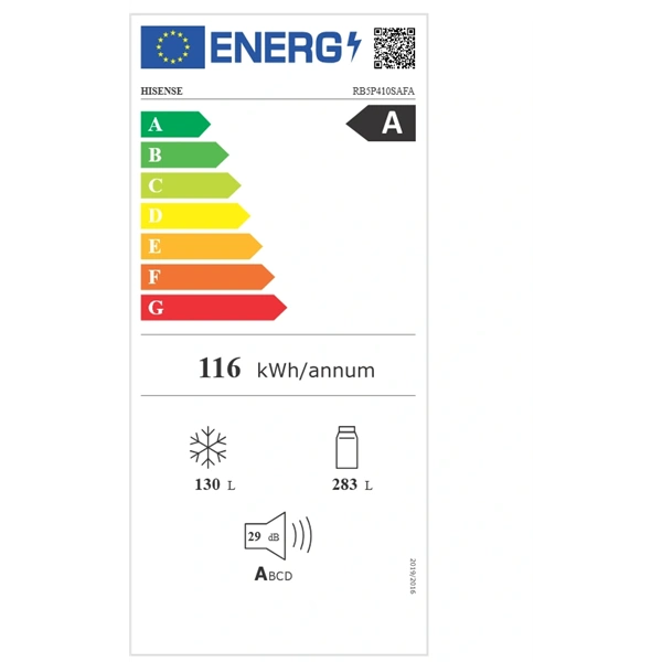 Hisense RB5P410SAFA fekete, alulfagyasztós, Hűtő:283L, Fagyasztó:130L, No frost hűtőszekrény