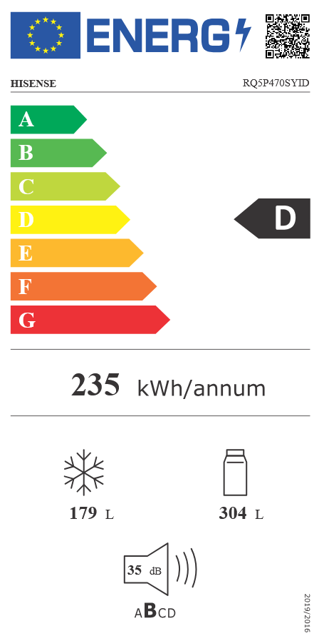 Hisense RQ5P470SYID szürke, négyajtós, Hűtő:304L, Fagyasztó:179L, Total No frost hűtőszekrény