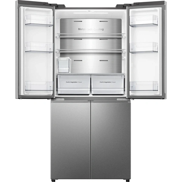 Hisense RQ5P470SYID szürke, négyajtós, Hűtő:304L, Fagyasztó:179L, Total No frost hűtőszekrény