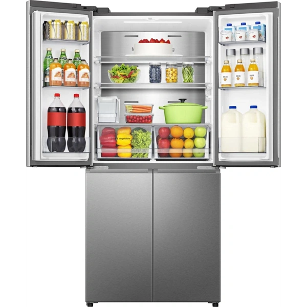 Hisense RQ5P470SYID szürke, négyajtós, Hűtő:304L, Fagyasztó:179L, Total No frost hűtőszekrény