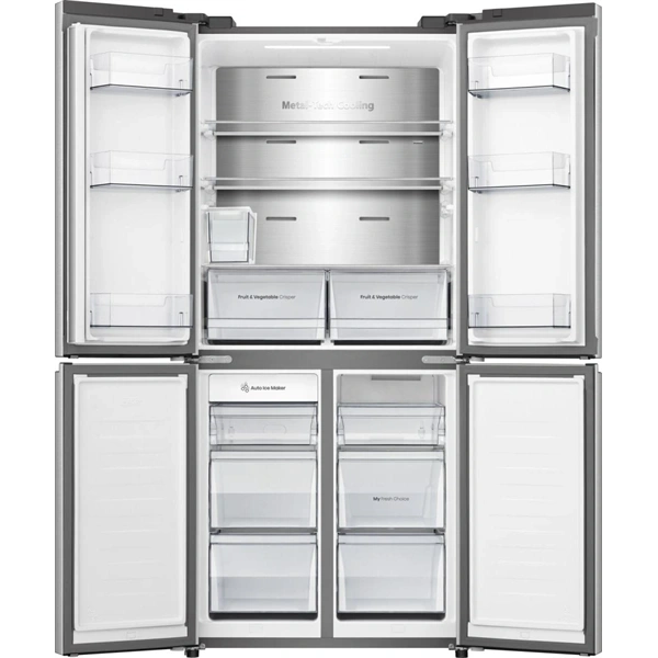 Hisense RQ5P470SYID szürke, négyajtós, Hűtő:304L, Fagyasztó:179L, Total No frost hűtőszekrény