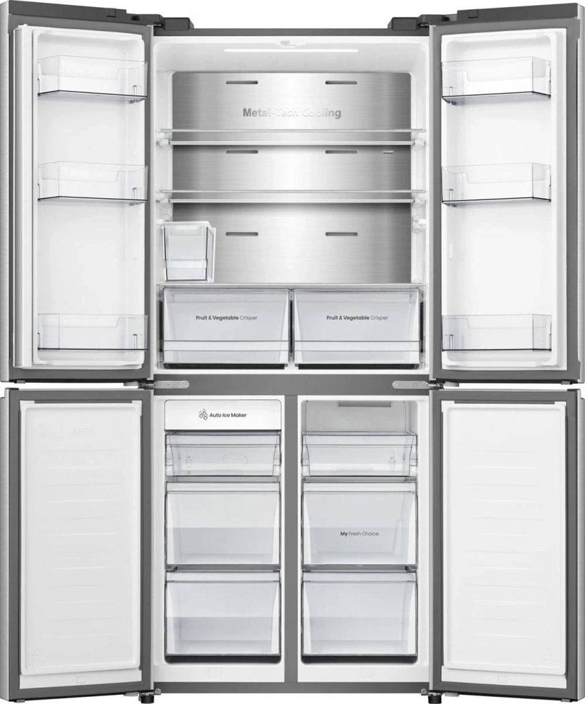 Hisense RQ5P470SYID szürke, négyajtós, Hűtő:304L, Fagyasztó:179L, Total No frost hűtőszekrény