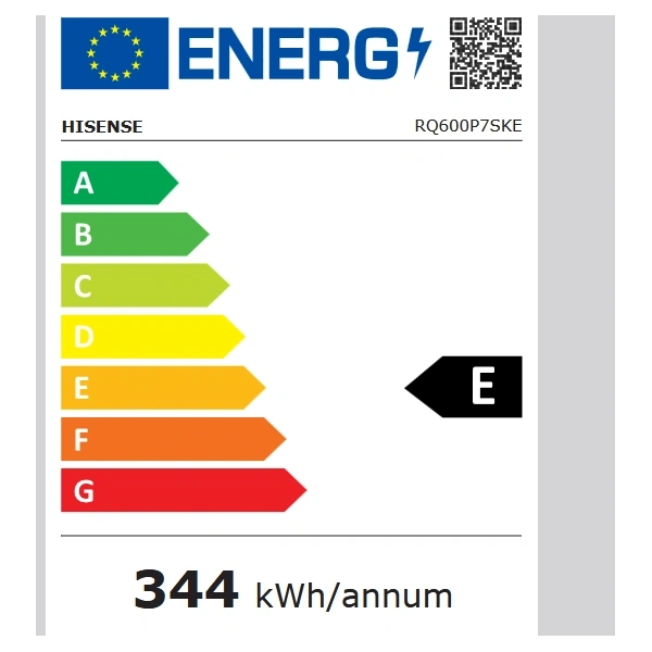 Hisense RQ600P7SKE fekete, alulfagyasztós, Hűtő:349+129L, Fagyasztó:121L, Total No frost Multidoor hűtőszekrény