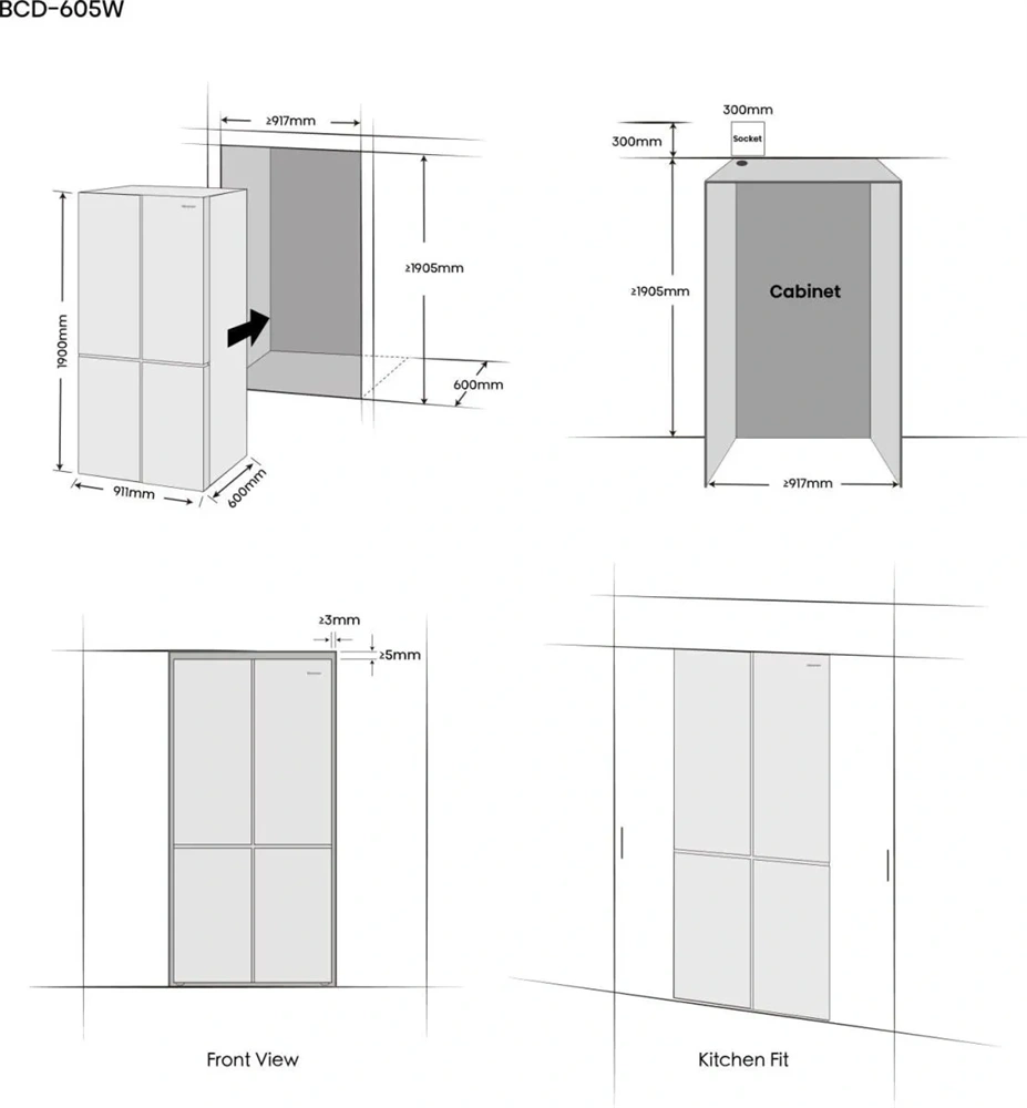 Hisense RQ768N4GVE szürke, négyajtós, No Frost, MultiDoor hűtőszekrény