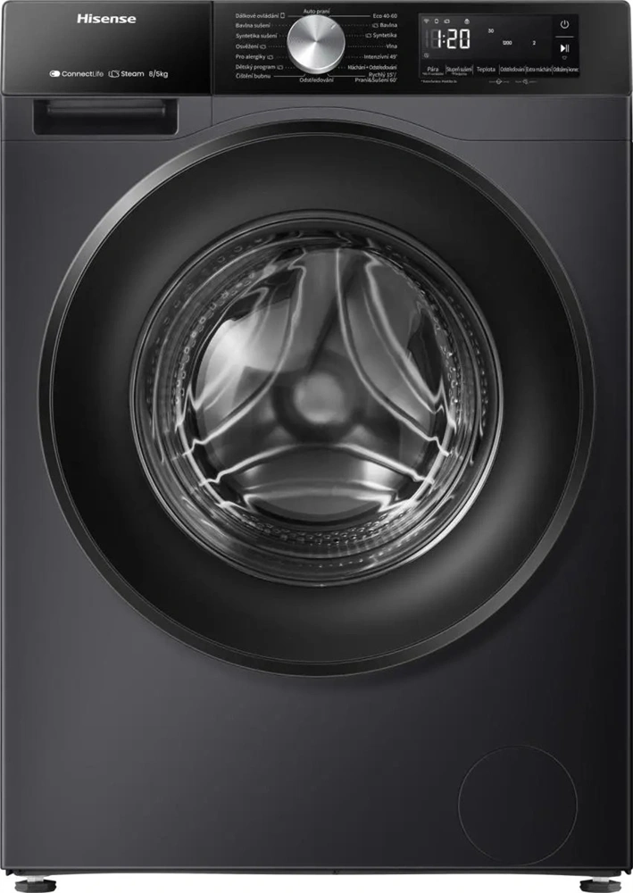 Hisense WD3S8043BB3 fekete, elöltöltős, 8 kg mosás, mosó-szárítógép