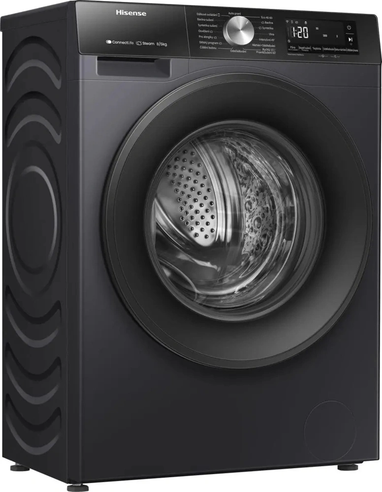 Hisense WD3S8043BB3 fekete, elöltöltős, 8 kg mosás, mosó-szárítógép