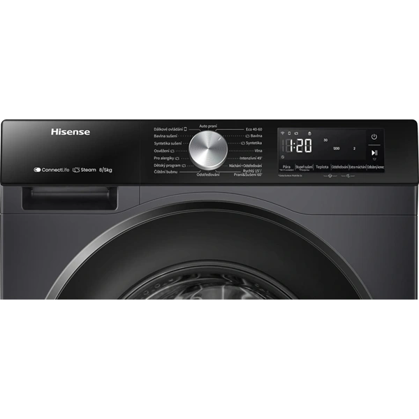 Hisense WD3S8043BB3 fekete, elöltöltős, 8 kg mosás, mosó-szárítógép